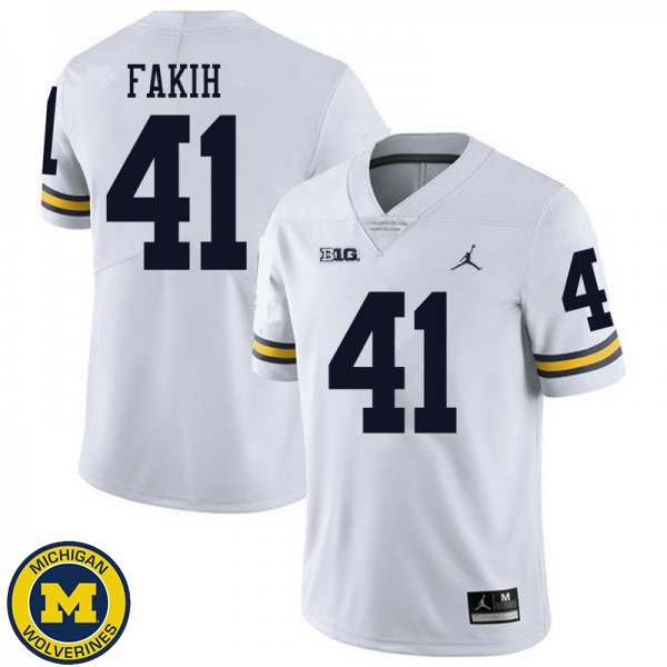 Men's Michigan Wolverines #41 Adam Fakih White Jordan Brand High School Jersey